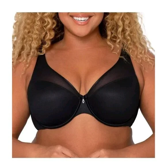 Curvy Couture 46C Sexy Sheer Mesh Plus Size Plunge T Shirt Bra Black 1310 NWT - Picture 1 of 7